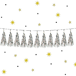 Гирлянда тассел 12 кисточек по 10 листов, фольга серебро